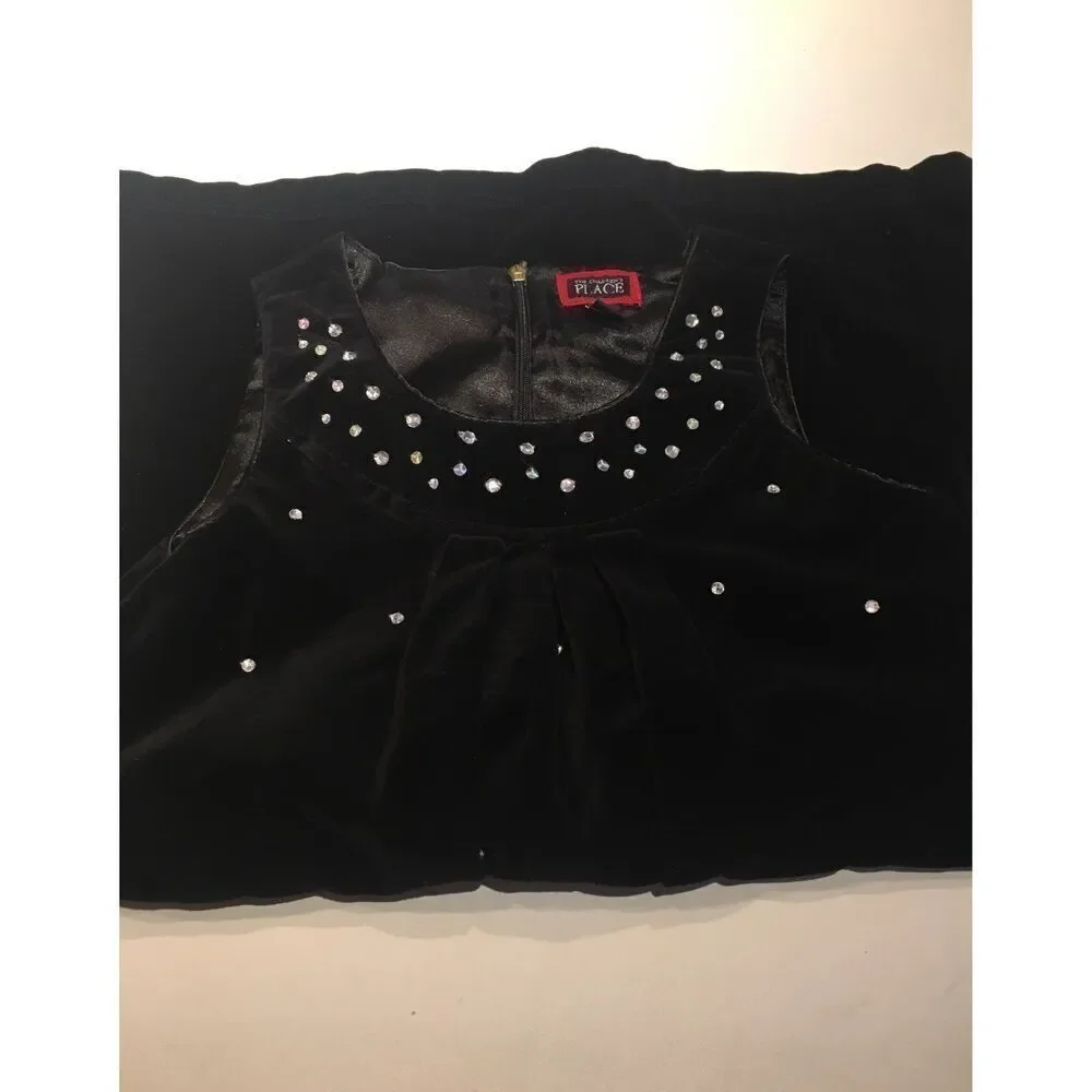 The Children’s Place Black Velvet Dress with Rhinestone Size 10